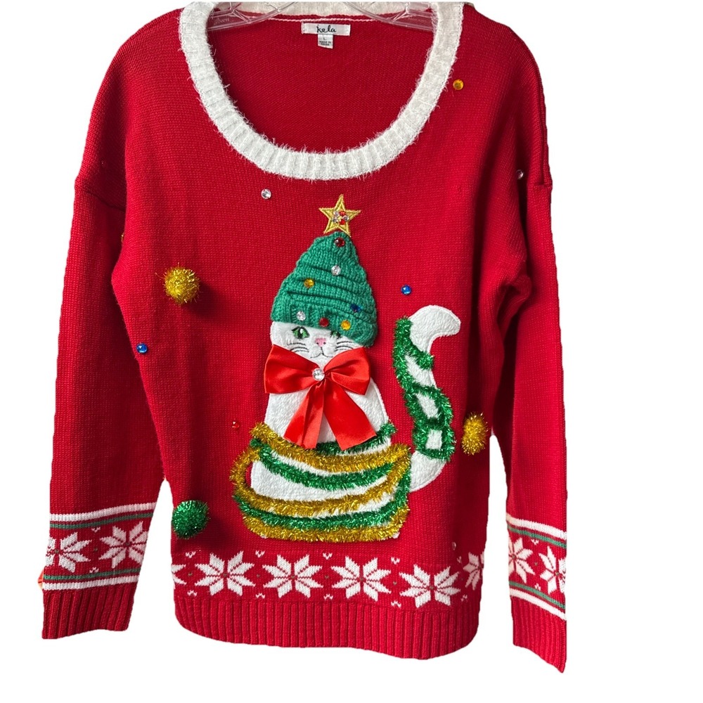 Kela‎ Cat Christmas Sweater Womens Sz Large #1159